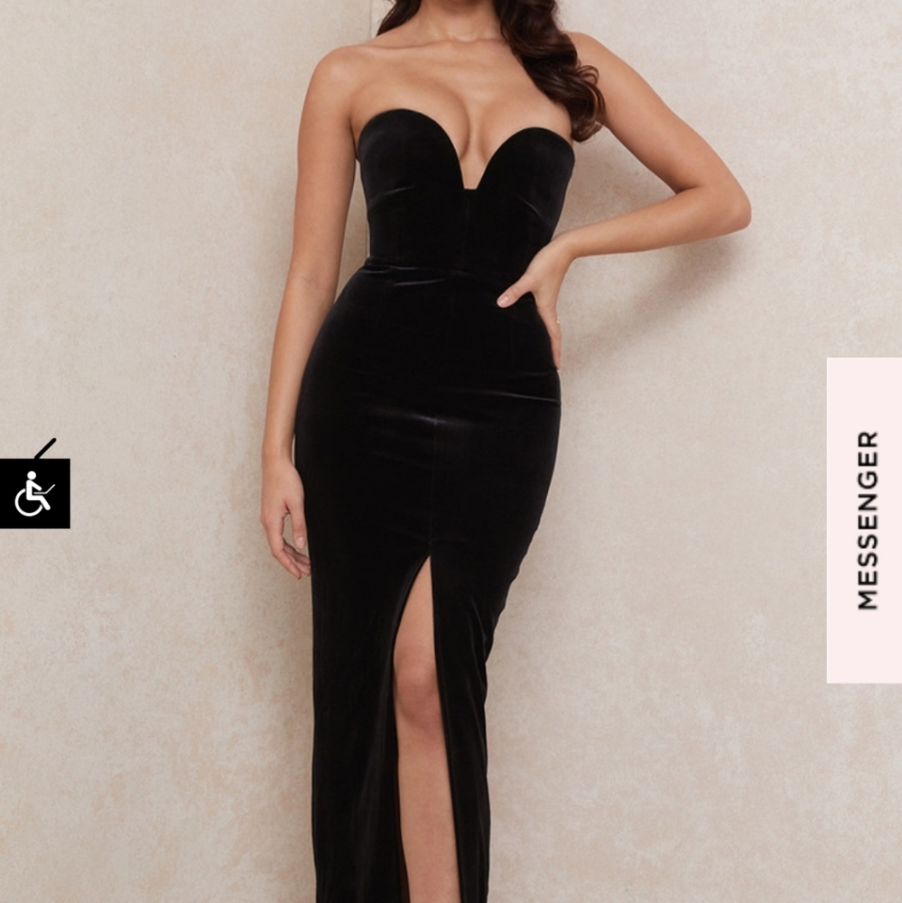 HOUSE OF CB MARIELLA BLACK VELVET STRAPLESS GOWN